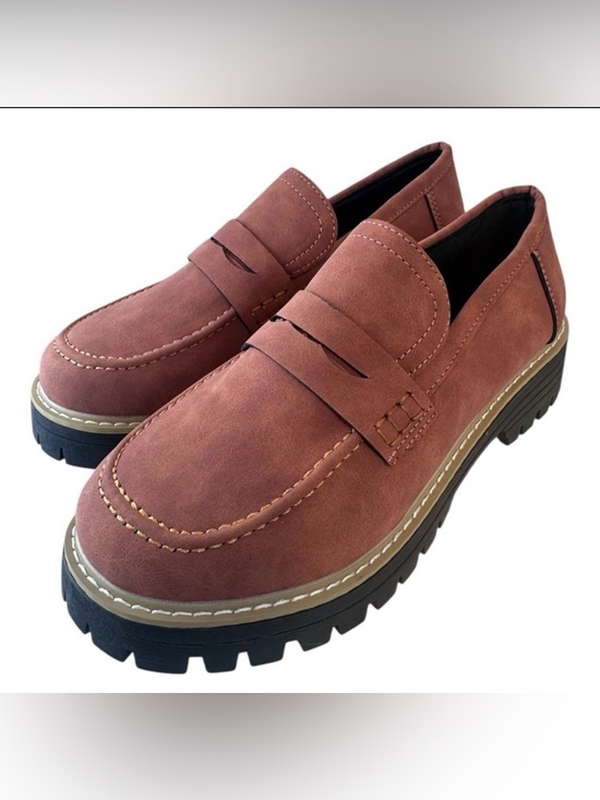 Shoes - New Penny Loafers Faux Brown Suede Chunky Heels Women’s Size 40 Size 9